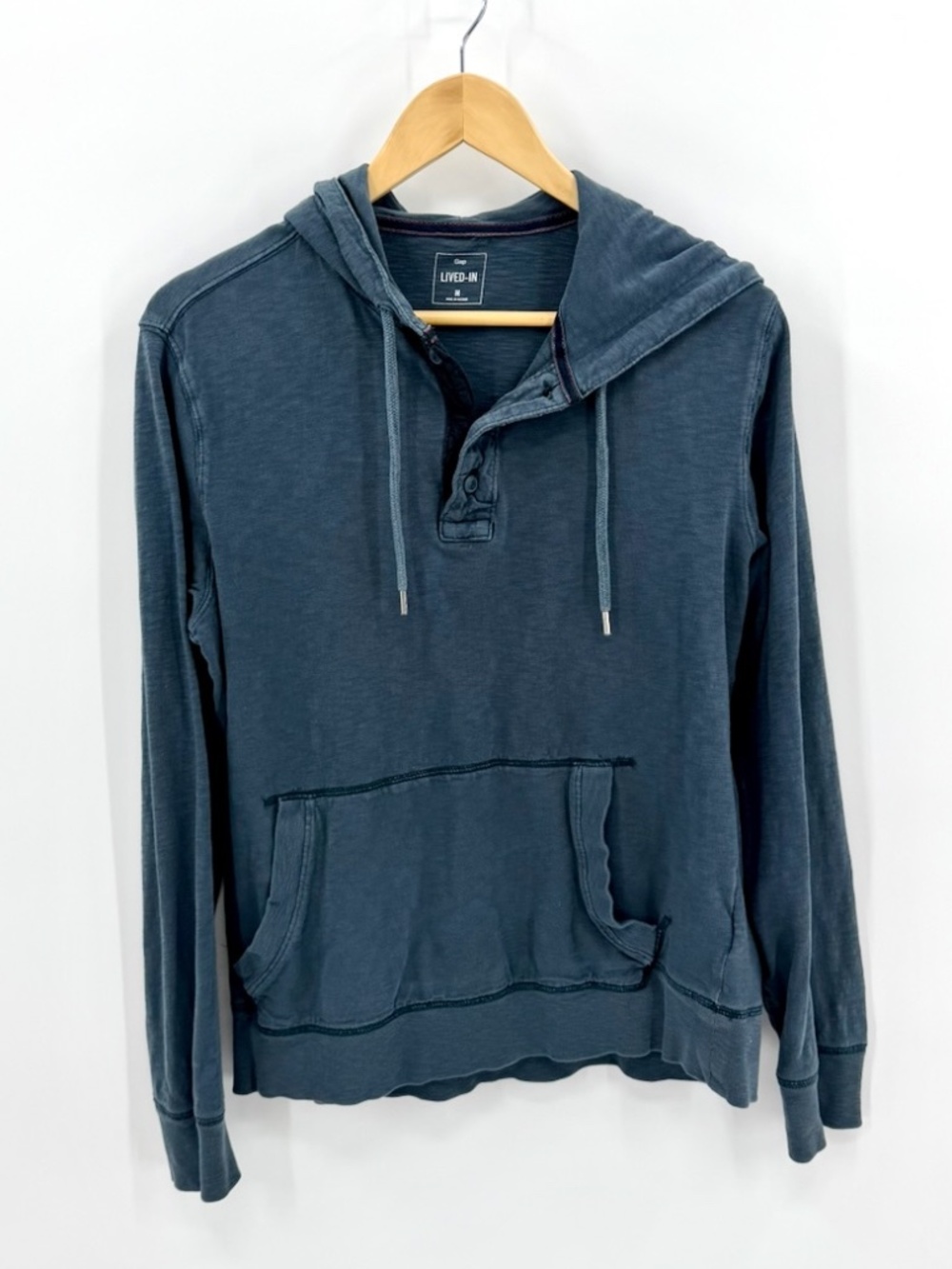 GAP Men's Hooded Henley Pullover in Faded Navy